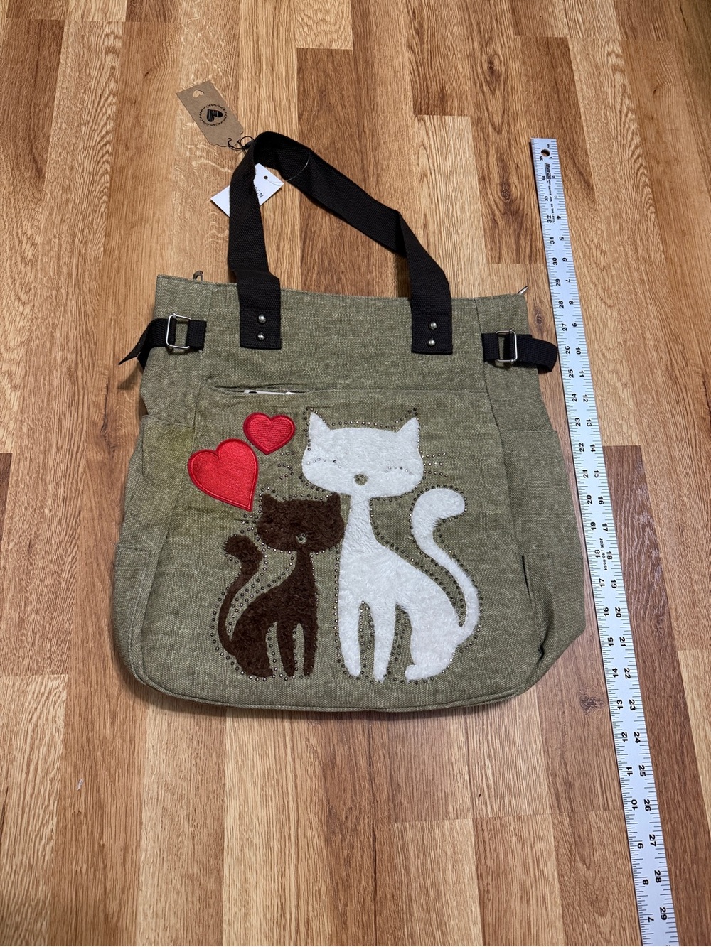 Cat and Hearts Appliqué Tote Bag - Women/Girls Bags